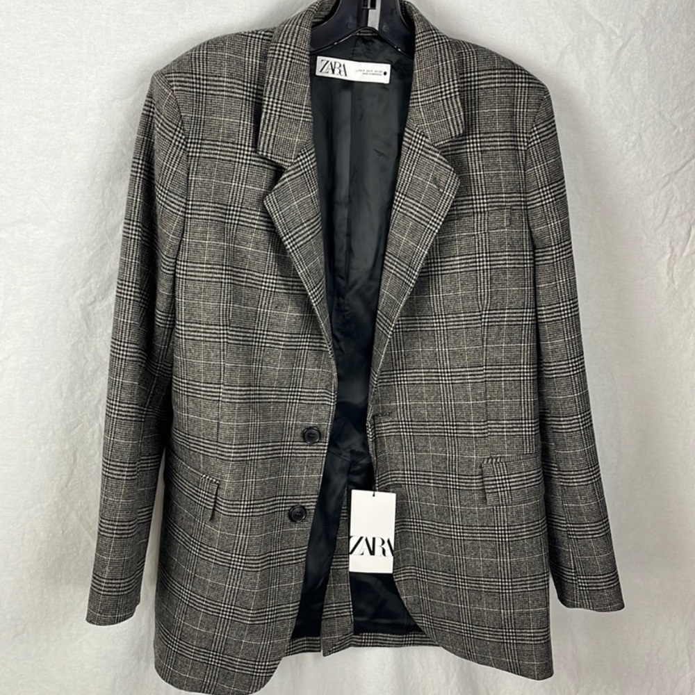 Zara small suit jacket houndstooth plaid nwt